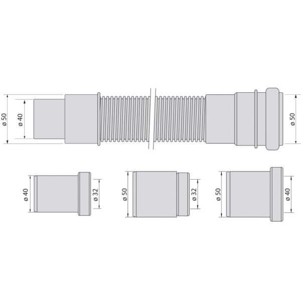 Airfit PP flexibele aansluitslang 50mm x 50/40mm, L=1000mm